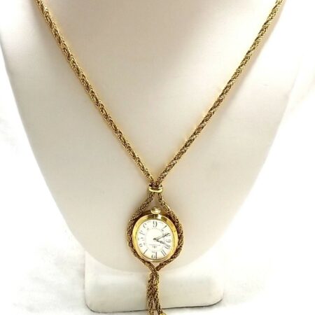 Vintage Bucherer Oval Watch 12k Gold Filled Case, Gold Tone 24" Chain Necklace