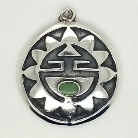 Southwestern 925 Sterling Silver Sun Face with Turquoise Pendant 11.7 Grams