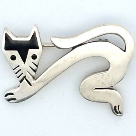 Sterling Silver Black Enamel Cat Brooch/Pin Made in Mexico 9.7 Grams
