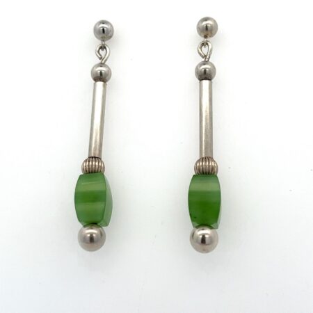 .925 Sterling Silver and Jade Dangle Earrings 6.2g