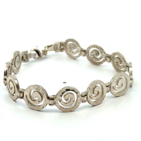 Handmade .925 Sterling Silver Spiral Hammered 7” Bracelet, 13.5g