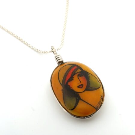 24” Handpainted Andean Common Opal Pendant Necklace 925 Sterling Silver