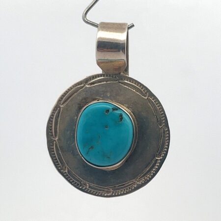 Vintage 925 Sterling Silver and Round Turquoise Pendant  Marked LC 5.5 grams