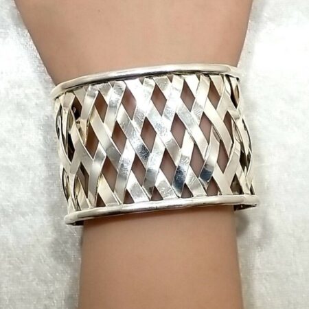 Lattice Fence Design Sterling Silver Modernist Cuff Bracelet -7.5" Wrist