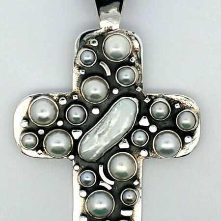 Huge 3" High- DTR Genuine Pearl 925 Sterling Silver Large Cross Pendant 27.6 G