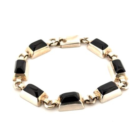 7” Mexico 925 Sterling Silver Black Onyx Link Bracelet 33.3g