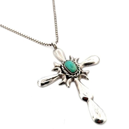 29” Paolo Romeo 925 Sterling Silver Turquoise Cross Pendant Box Chain Necklace