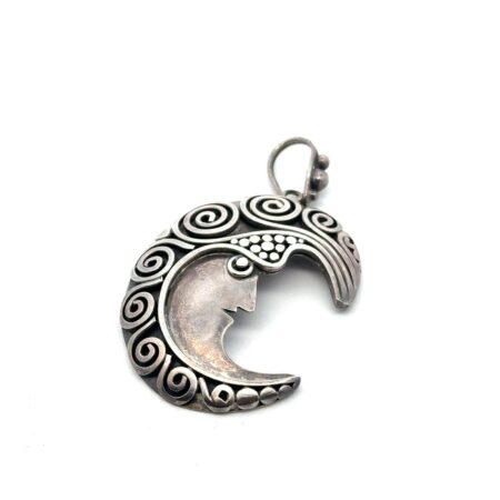 .925 Sterling Silver Celtic Spiral & Dot Detailing Man In The Moon Pendant, 11.9