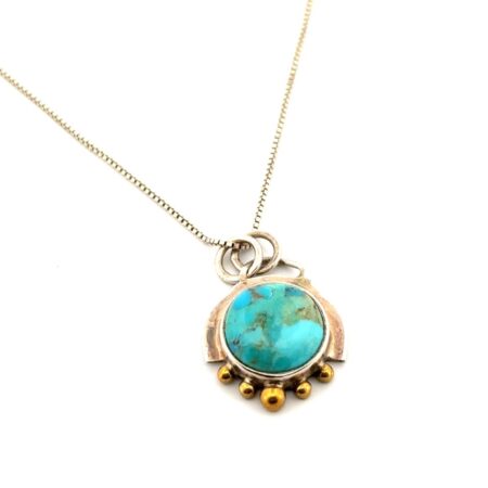 16” - 925 Sterling Silver Round Turquoise Pendant Box Chain Necklace 5.6g