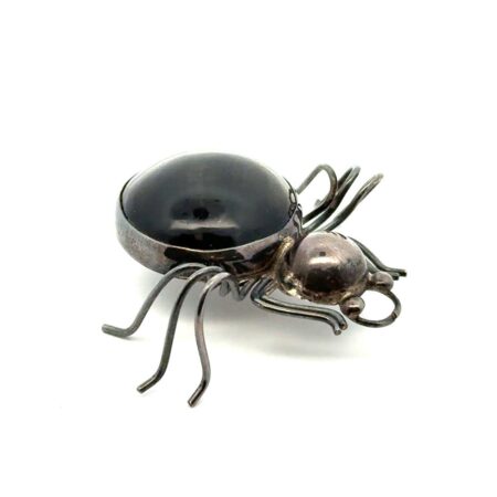 Vintage Large Spider .925 Sterling Silver Black Onyx Brooch/Pin, 14.2g