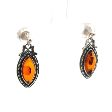 .925 Sterling Silver Baltic Amber Dangle Earrings 4.0g