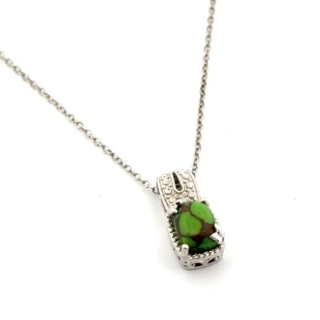 18” - 925 Sterling Silver Green Turquoise Pendant Cable Chain Necklace 2.3g