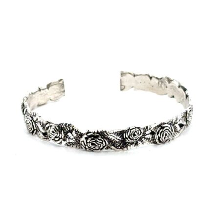5.75” Rose & vine 925 Sterling Silver Cuff Bracelet, 13.8g