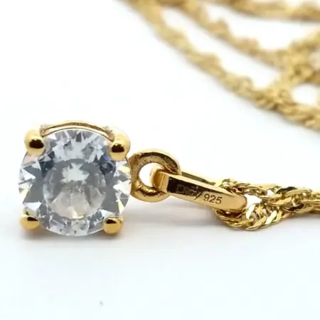 D Joy 925 Sterling Gold Vermeil w/ CZ Pendant 18" To 20" Adjustable Necklace
