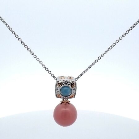 Michael Valitutti Palladium Silver with Aquamarine & Pink Jade 18" Necklace