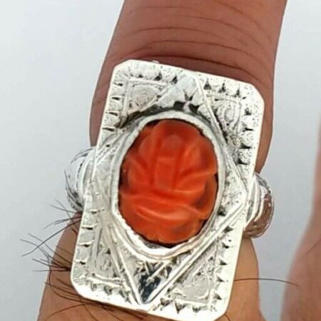 Vintage Coral Scarab Set 925 Sterling Silver Ring 10.4 Grams Size- 5 1/2