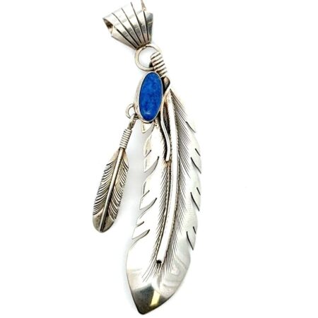 Harvey Mace .925 Sterling Silver & Lapis Double Feather Pendant, 16.1g