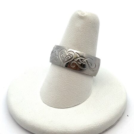 Stainless Steel Band Ring Engraved Heart Ribbon Design Size: 8