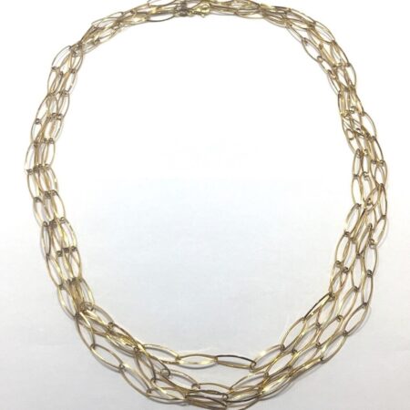 98” Sterling Silver Gold Vermeil Oval Link Chain Necklace 24.9 Grams