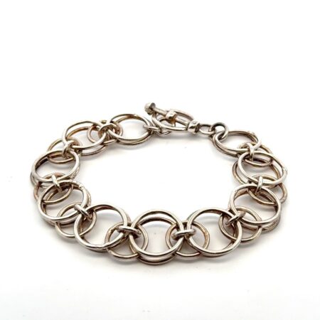 7.5” 925 Sterling Silver Double Circle Linked Bracelet w/ Toggle Clasp 27.3g
