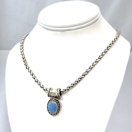 18” 925 Sterling Silver Sodalite Pendant Braided Chain Necklace 47.2g