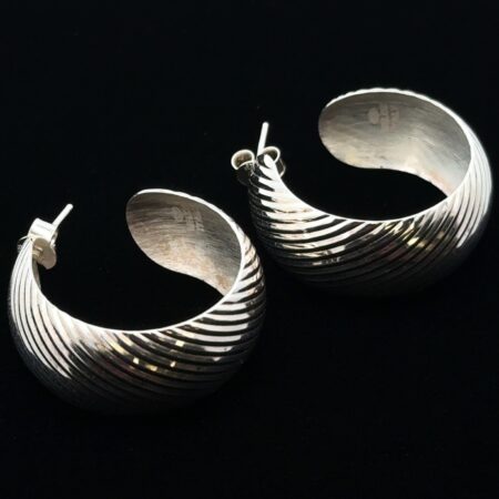 Vintage Milor 925 Sterling Silver Ribbed Hooped Earrings, Italy, 10.2g