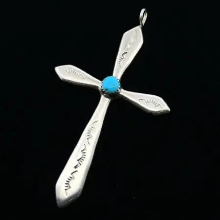 Large Navajo 925 Sterling Silver Cross Pendant w/ Turquoise 9.3g