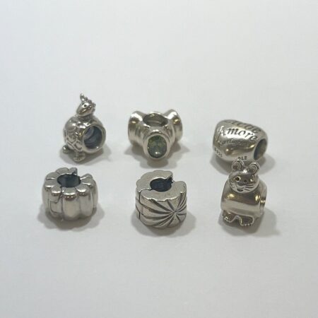 Lot of Six (6) Pandora Authentic ALE S925 Sterling Silver Charms/Beads