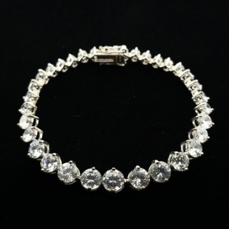 7” Graduated Cubic Zirconia Tennis Bracelet 925 Sterling Silver 14.3g