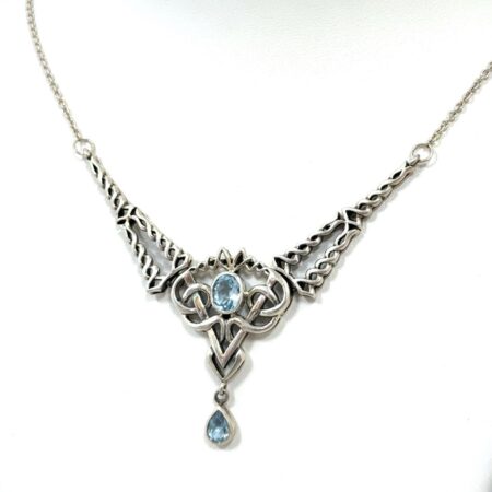 17”-19” Celtic Knot 925 Sterling Silver Blue Topaz Necklace 14.7g
