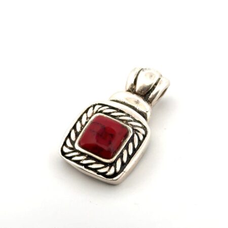 Mexico 925 Sterling Silver Red Jasper Square Pendant 6.1g