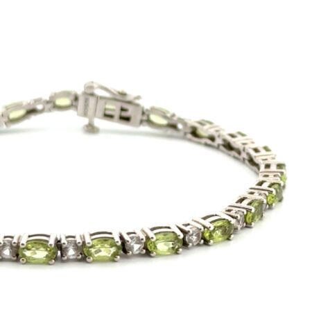 7.25” Green Peridot & White Sapphire 925 Sterling Silver Tennis Bracelet 9.8g