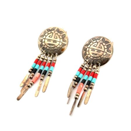 Q.T. Signed Native American 925 Sterling Silver Dangle Earrings 5.9g