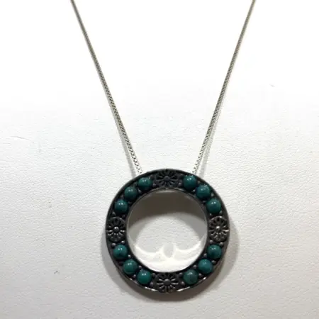 JG 925 Sterling Silver Turquoise Pendant on 17” Box Chain Necklace 7.2 Grams
