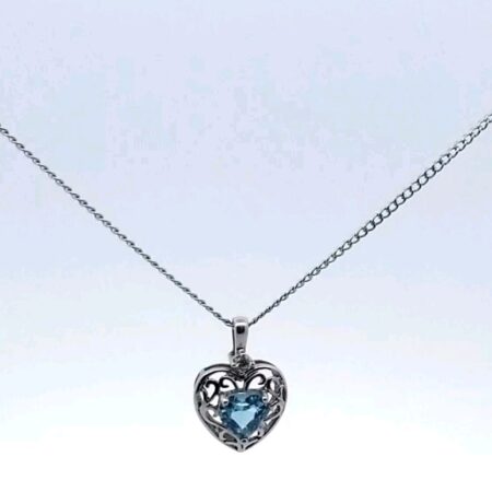 Sterling Silver & Blue Topaz Heart with CZ 18" Necklace 3.0 Grams