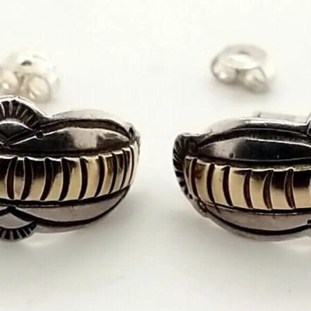 V. Hicks Native American Navajo 925 Silver And 14K Yellow Gold Earrings 5.5 Gram