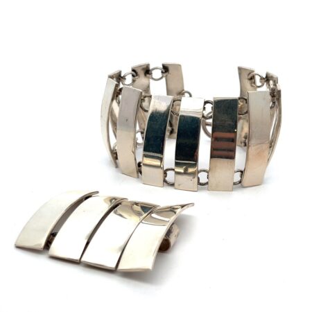 Matching 925 Sterling Silver 12 Panel 7” Bracelet & 4 Panel Pendant 82.8g