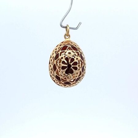 14k Gold Filigree and Red Enameled Rosette Pendant 4.8 g