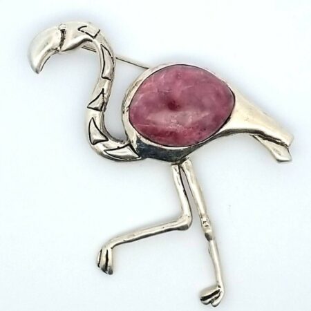 Vintage Sterling Silver Rhodochrosite Flamingo Brooch/Pin 31.5 Grams