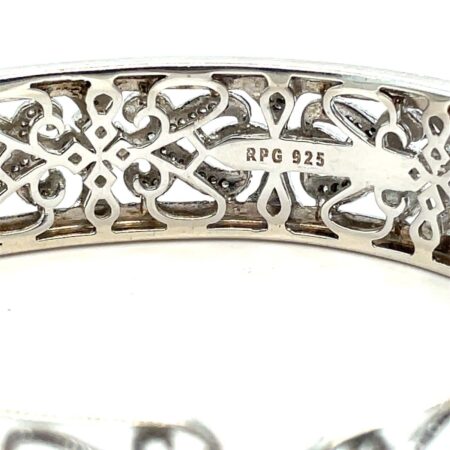 Sterling Silver Filigree and Diamond Hinged Bangle Bracelet