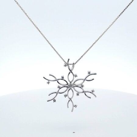 Sterling Silver Snowflake Pendant with CZ's 20" Box Chain Necklace 5.6 Grams