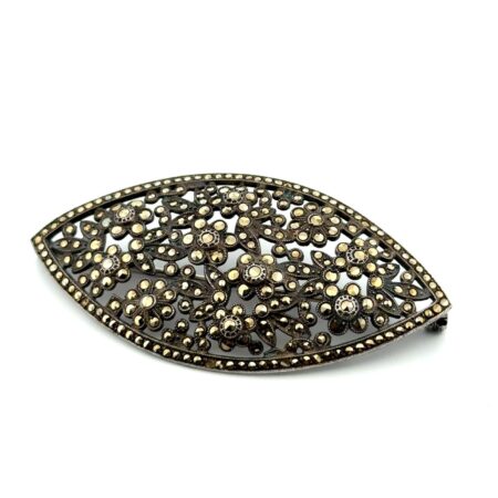Vintage 925 Sterling Silver Marcasite Floral Brooch/Pin 13.1g