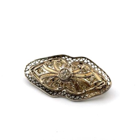 Art Deco 925 Sterling Silver Gold-Tone Accents Filigree Brooch Paste Set 4.3g