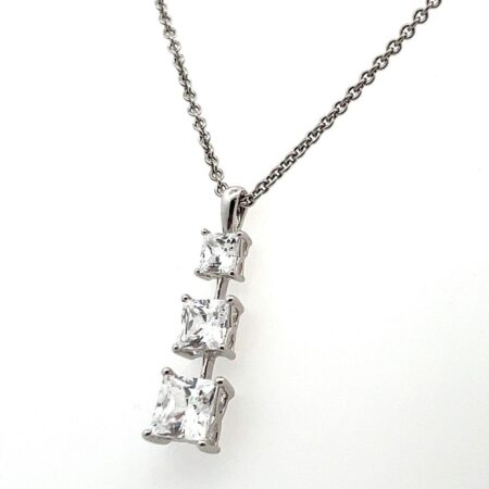 18” Cable Chain Necklace 925 Sterling Silver & Cubic Zirconia Pendant 5.6g