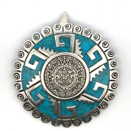 Taxco Sterling Silver Turquoise Inlay Brooch/Pendant 19.1 Grams
