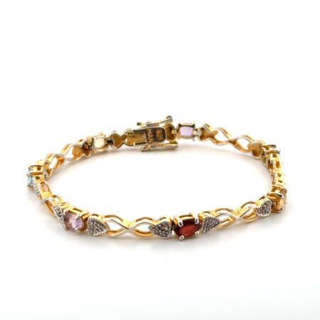 6.75” HAN 925 Sterling Silver Gold Vermeil Multi-Stone Bracelet 10.1g