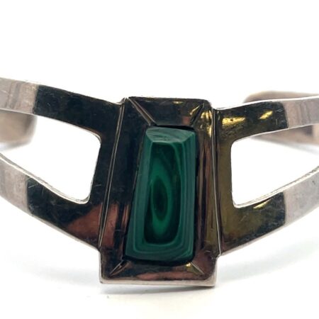 Vintage Sterling Silver Malachite 7” Cuff Bracelet 31.3 Grams