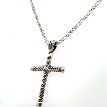 Long 30” Italian Rolo Chain Cross Pendant Necklace 925 Sterling Silver 14.2g