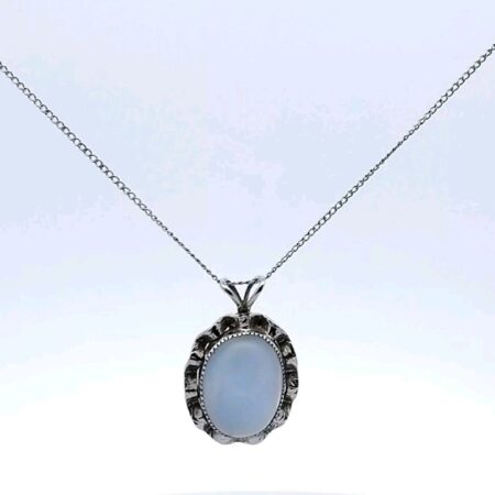 Curtis Design Sterling Silver Moonstone Cabachon Pendant 17" Chain Necklace
