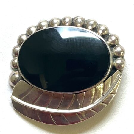 Native American Vintage 925 Sterling Silver Black Onyx with Feather Brooch/Pin